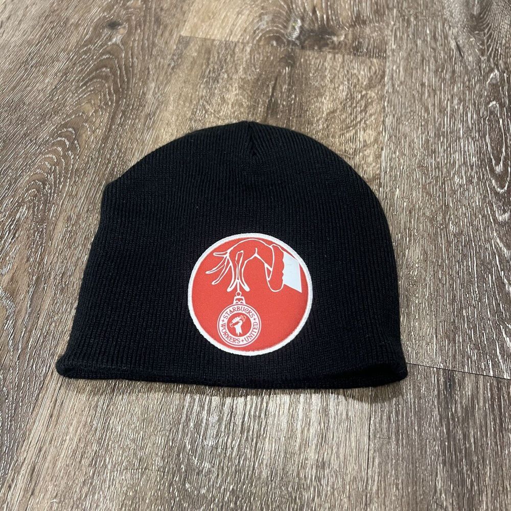 Starbucks Beanie Hat Black Red Workers United Union Made USA Promo Employee